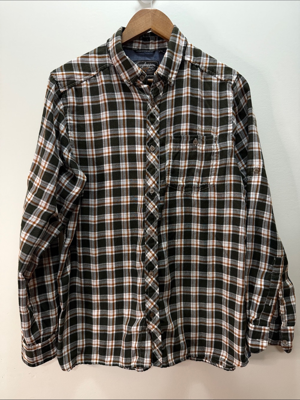 Craghoppers Olive, Brown & White Plaid Button-Down Shirt Size M 29x22